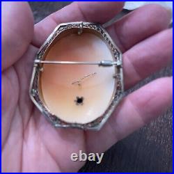 Antique Hand Carved Shell Cameo Pin Pendant Brooch Victorian Woman Diamond