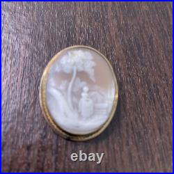 Antique Hand Carved Shell Cameo Pin Pendant Brooch Victorian Woman Tree House