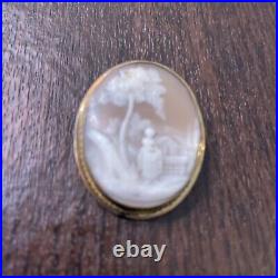 Antique Hand Carved Shell Cameo Pin Pendant Brooch Victorian Woman Tree House