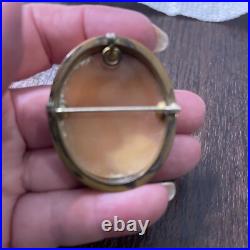 Antique Hand Carved Shell Cameo Pin Pendant Brooch Victorian Woman Tree House