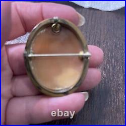 Antique Hand Carved Shell Cameo Pin Pendant Brooch Victorian Woman Tree House