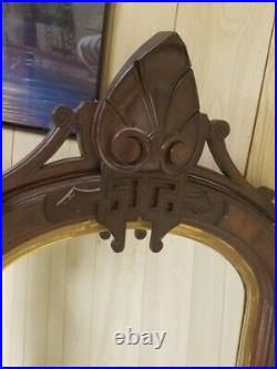 Antique Hand Carved Solid Wood 43 x 27 Wall Mirror