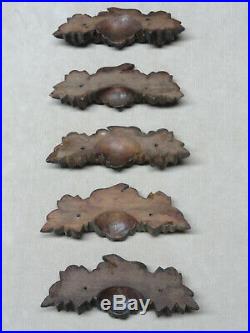 Antique Hand Carved Victorian Walnut Wood Drawer Pulls Set of 5 Grapes or Nuts
