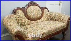 Antique Hand Carved Wood & Recently Upholstered Victorian Sofa