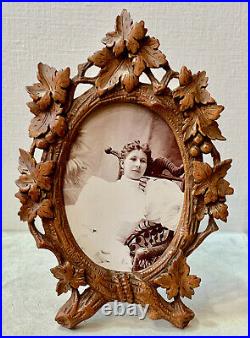 Antique Hand Carved Wood Victorian Frame of Vines, Leaves, and Fruit