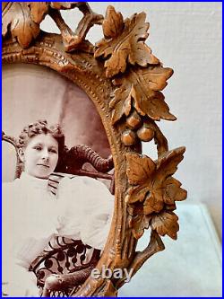 Antique Hand Carved Wood Victorian Frame of Vines, Leaves, and Fruit