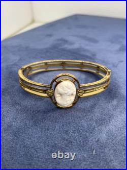 Antique Hand Carved victorian Cameo Roman Gold Filled bangle Bracelet