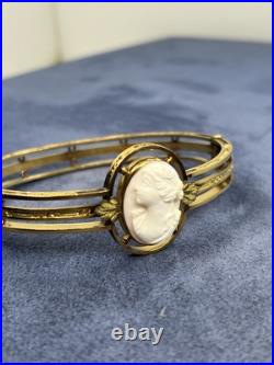 Antique Hand Carved victorian Cameo Roman Gold Filled bangle Bracelet