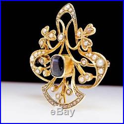 Antique Hand Constructed Sapphire & Pearl Late Victorian Brooch Pendant Pin