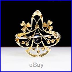 Antique Hand Constructed Sapphire & Pearl Late Victorian Brooch Pendant Pin