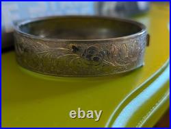 Antique Hand-Engraved Sterling Silver Floral Bangle Bracelet Hinged Victorian Antique Hand-Engraved Sterling Silver Floral Bangle Bracelet Hinged Victorian