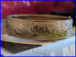 Antique Hand-Engraved Sterling Silver Floral Bangle Bracelet Hinged Victorian Antique Hand-Engraved Sterling Silver Floral Bangle Bracelet Hinged Victorian