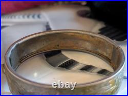 Antique Hand-Engraved Sterling Silver Floral Bangle Bracelet Hinged Victorian