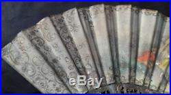 Antique Hand Fan Cloth Handpainted Victorian Ladies Ornate Open Work