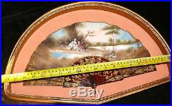 Antique Hand Fan In Custom Framed Case Victorian Catalin Linen Signed J. Bellue