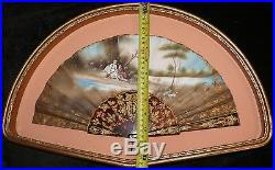 Antique Hand Fan In Custom Framed Case Victorian Catalin Linen Signed J. Bellue