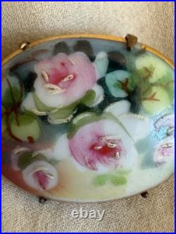 Antique Hand Painted Brooch Oval Floral Painted Porcelain Brooch 1800's Brooch