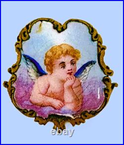 Antique Hand Painted Cherub Angel Brooch Exquisite