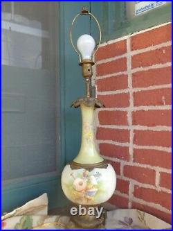 Antique Hand Painted Cherub Floral Porcelain Bronze Finish Mounting Table Lamp