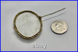 Antique Hand Painted Green Hat Vagabond Boy Portrait Goldtone Brass Frame Brooch