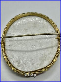 Antique Hand Painted Green Hat Vagabond Boy Portrait Goldtone Brass Frame Brooch