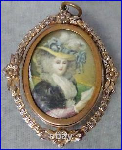 Antique Hand Painted Ladies Victorian Portrait Porcelain Vintage Swivel Pendant