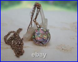 Antique Hand Painted Love Knot Blue Birds Mother Pearl Pendant Victorian Locket