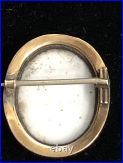 Antique Hand Painted Miniature Porcelain Brooch 14k Yellow Gold Young Boy