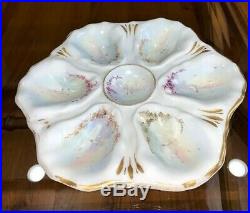 Antique Hand Painted Oyster Plate, Sailboat Water Scene, Gold Trim