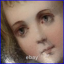 Antique Hand Painted Porcelain Portrait Brooch Victorian Gilt Frame 1.75