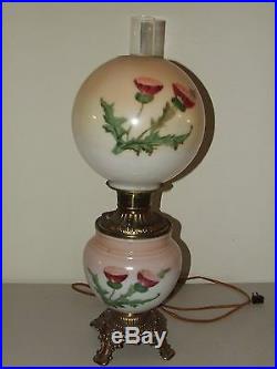 Antique Hand Painted Red Thistle Victorian Porcelain GWTW Banquet Table Lamp