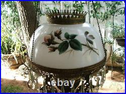 Antique Hand Painted VICTORIAN Hanging LAMP SHADE for GWTW, Parlour, Oli Lamp