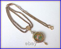 Antique Hand Painted Victorian Hand Four Leaf Clover Horseshoe Gold Filled Chain