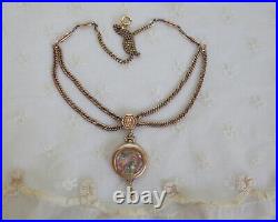 Antique Hand Painted Victorian Hand Four Leaf Clover Horseshoe Gold Filled Chain