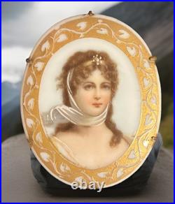 Antique Hand-painted Portrait Queen Louisa of Prussia Brooch Ormolu Gold Trim