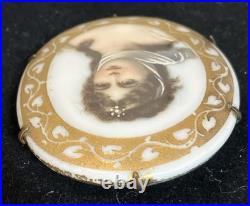 Antique Hand-painted Portrait Queen Louisa of Prussia Brooch Ormolu Gold Trim