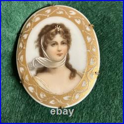 Antique Hand-painted Portrait Queen Louisa of Prussia Brooch Ormolu Gold Trim