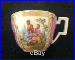 Antique Helena Wolfsohn Dresden Hand Painted Lidded Cup And Saucer