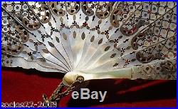 Antique Important French Mother Of Pearl And Paper Hand Fan