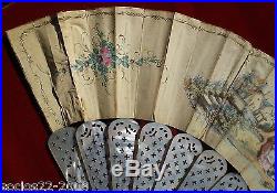 Antique Important French Mother Of Pearl And Paper Hand Fan