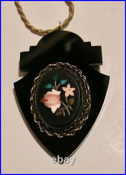 Antique Italian Pietra Dura Pendant Inlaid Stone Unusual Shape