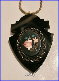 Antique Italian Pietra Dura Pendant Inlaid Stone Unusual Shape