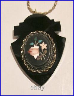 Antique Italian Pietra Dura Pendant Inlaid Stone Unusual Shape