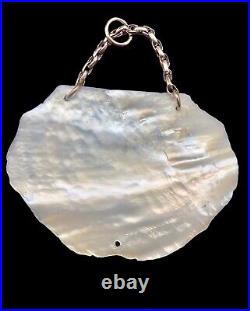 Antique Italian hand carved mother of pearl pendant with gilded chain 1800's