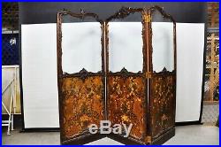 Antique Italianate Victorian Hand Painted Leather Floor Screen