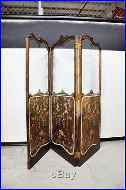 Antique Italianate Victorian Hand Painted Leather Floor Screen