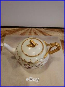 Antique J P L France Hand painted Limoges Gold Gilt Teapot