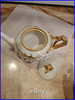 Antique J P L France Hand painted Limoges Gold Gilt Teapot