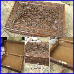 Antique Jewellery Box 19c Hand Carved Anglo Indian Fab Interior