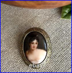 Antique Juliette Recámier Hand Painted Portrait Brooch Porcelain Victorian Vtg
